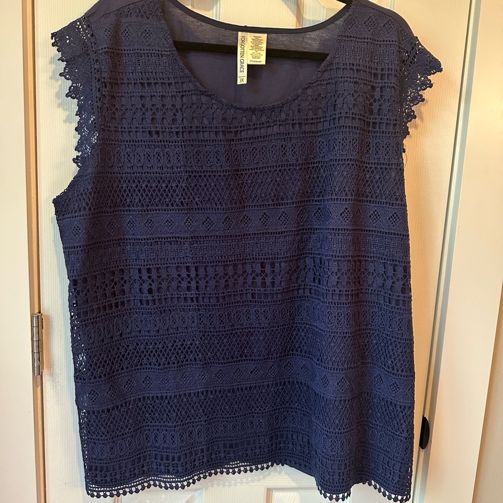 Catherines Blue and White Embellished Boxy Blouse